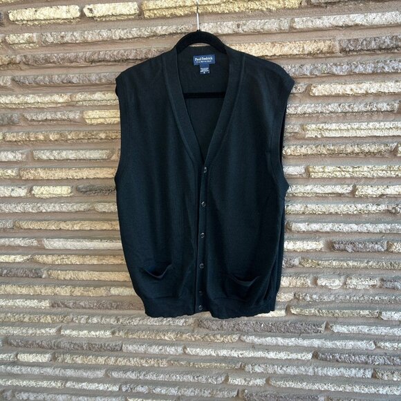 Paul Fredrick Men's Black Merino Wool Cardigan Sweater Vest Size XL - Picture 4 of 6